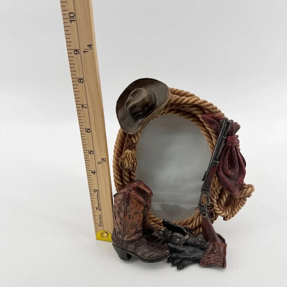 Western Cowboy Country Picture Frame Unisex OS Brown Rope Boots Hat Rifle 3D
